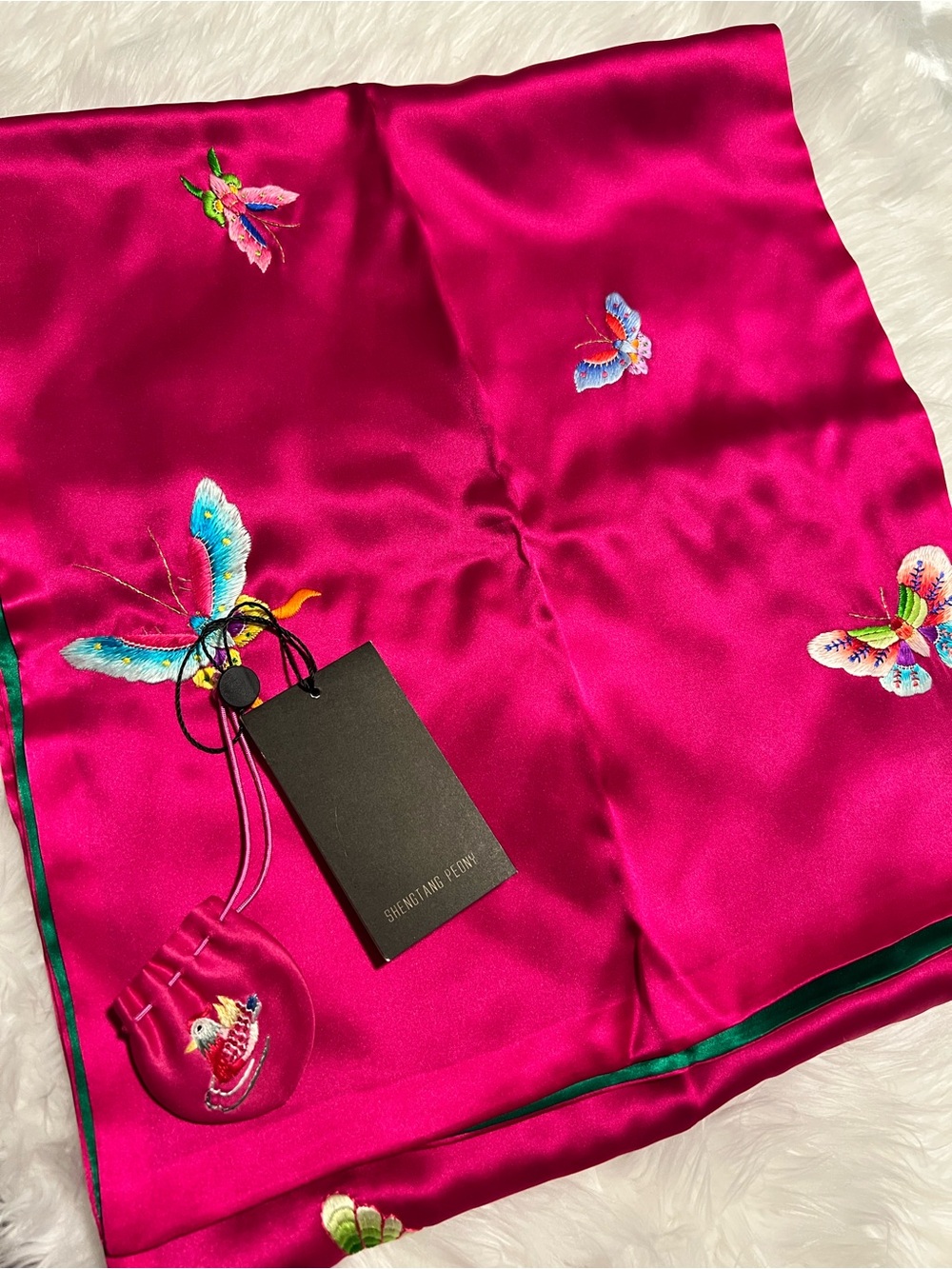 Authentic SHENG TANG PEONY 100% Silk Embroidered Long Scarf / Shawl